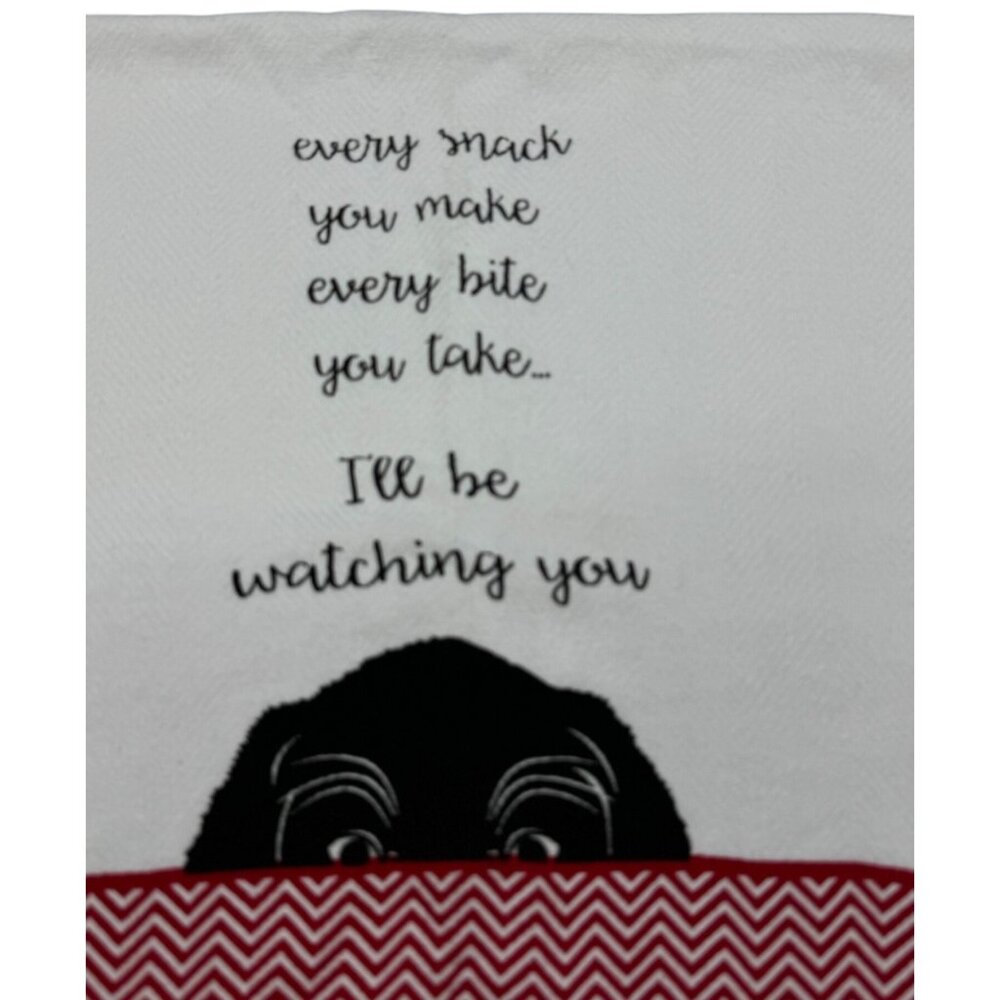 Funny Kitchen Dish Towel Dog Print Red Chevron Border Kay Dee Design Cotton READ
